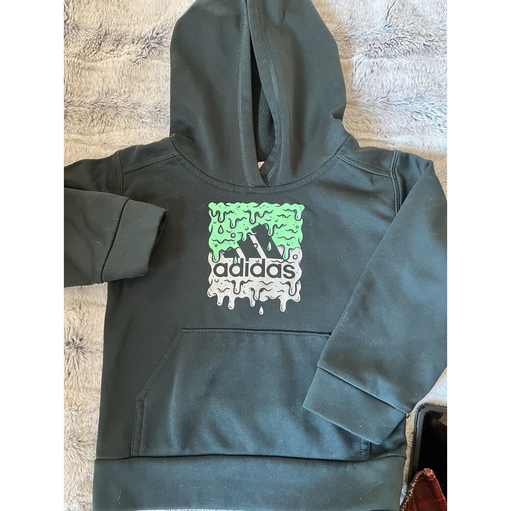 Adidas Jacket Toddler Boys 3T Green Slime Logo Hooded Fleece Pullover Sweatshirt